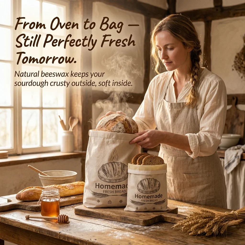 BeeBredix Organic Beeswax Reusable Bread Bag for Kitchen Storage