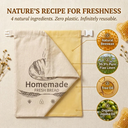 BeeBredix Organic Beeswax Reusable Bread Bag for Kitchen Storage