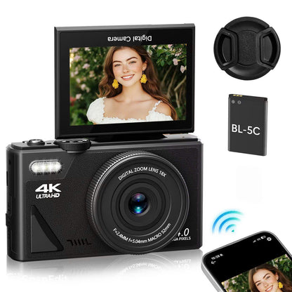 NotaImic 4K Vlogging Camera with WiFi & Flip Screen