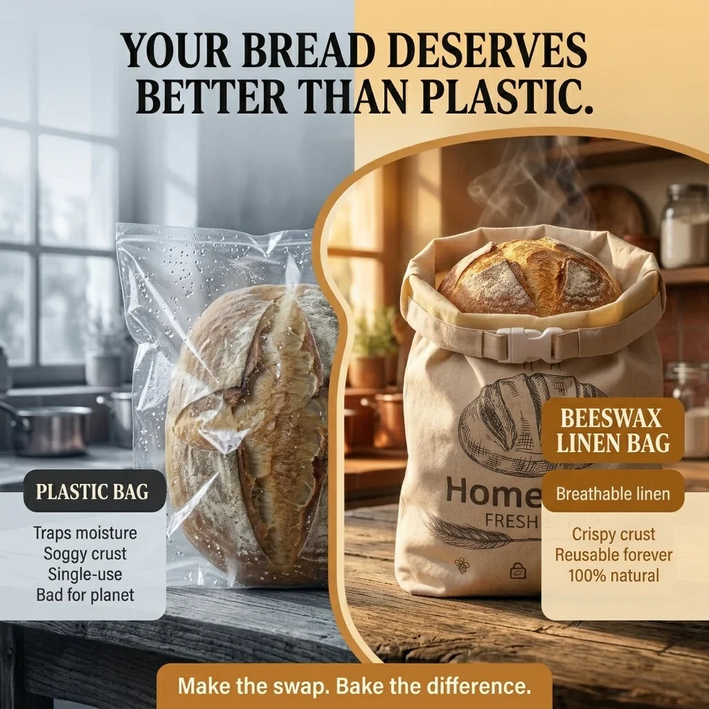 BeeBredix Organic Beeswax Reusable Bread Bag for Kitchen Storage