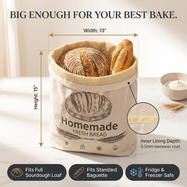 BeeBredix Organic Beeswax Reusable Bread Bag for Kitchen Storage