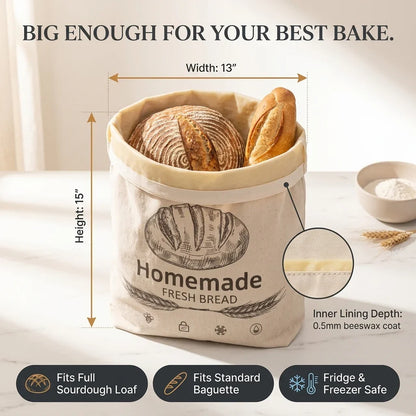 BeeBredix Organic Beeswax Reusable Bread Bag for Kitchen Storage