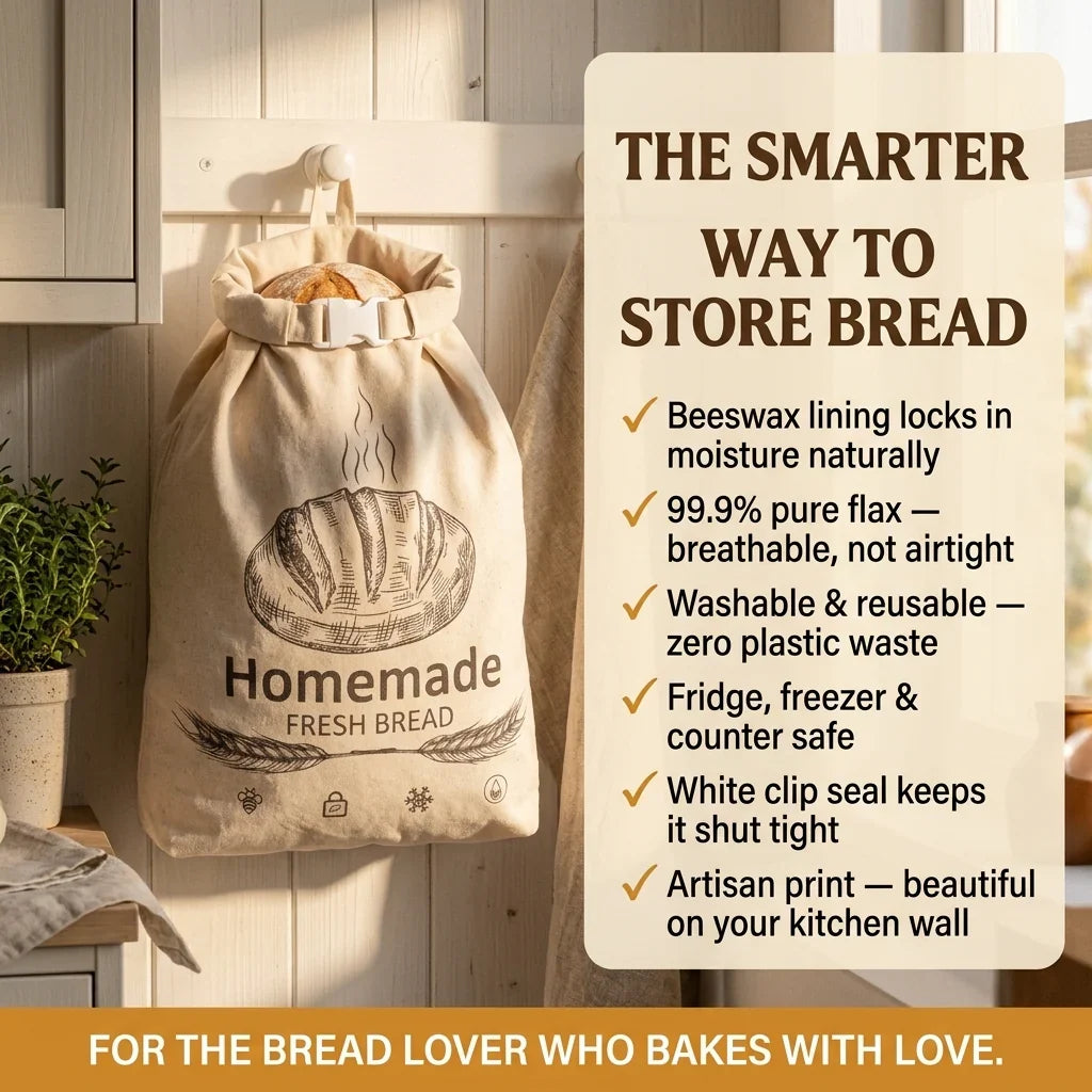 BeeBredix Organic Beeswax Reusable Bread Bag for Kitchen Storage
