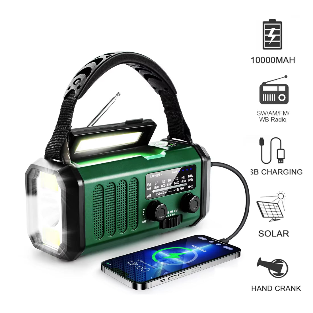 AlertWavi 10000mAh Solar Hand Crank Emergency Radio