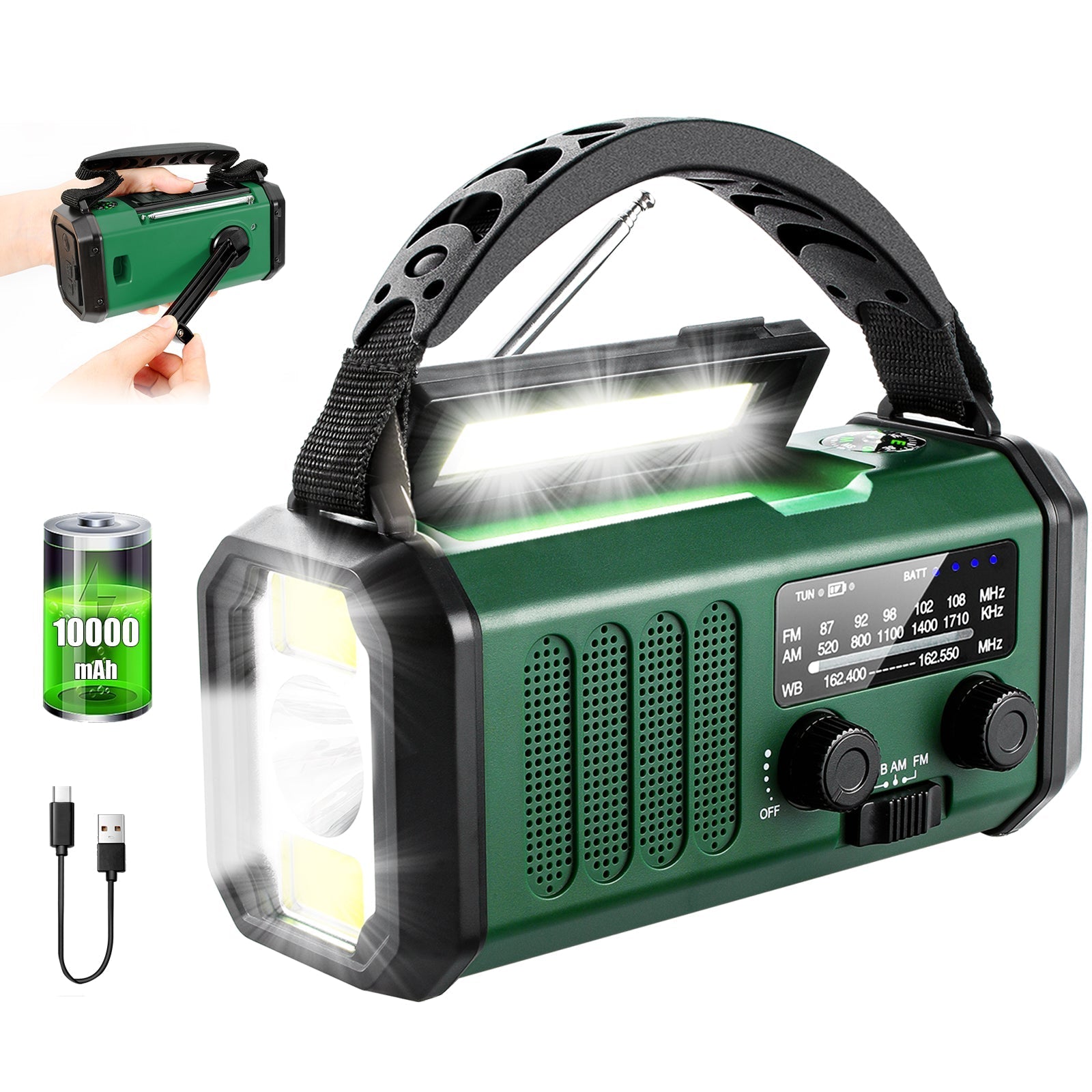 AlertWavi 10000mAh Solar Hand Crank Emergency Radio