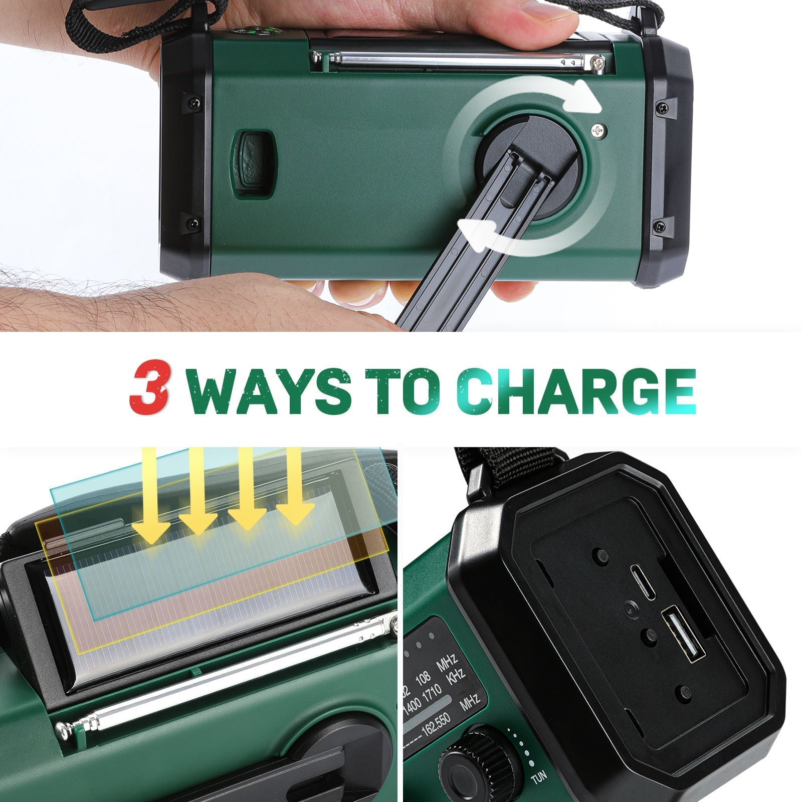 AlertWavi 10000mAh Solar Hand Crank Emergency Radio
