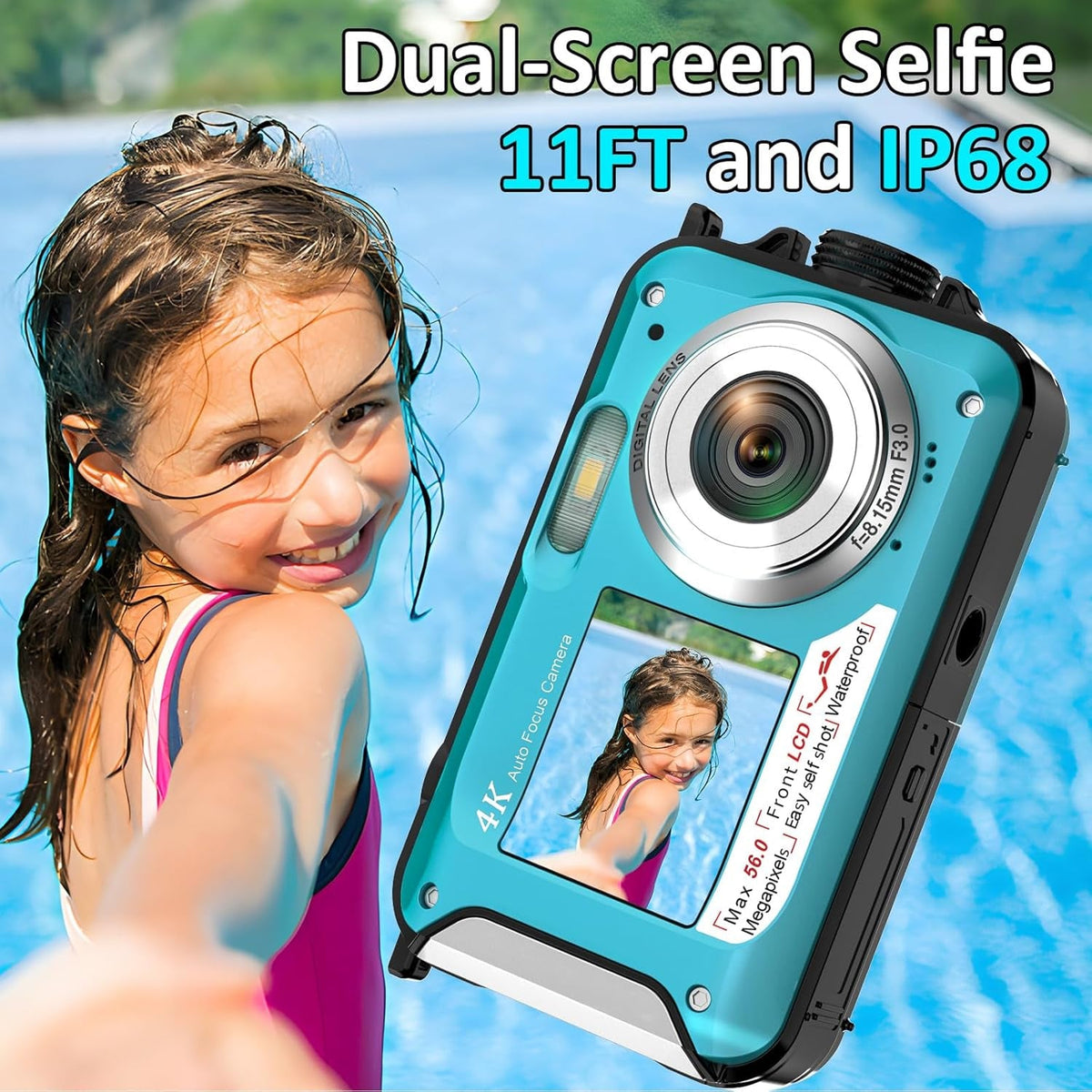 AquanPixel 4K Waterproof Camera with Dual Screen and Floating Design
