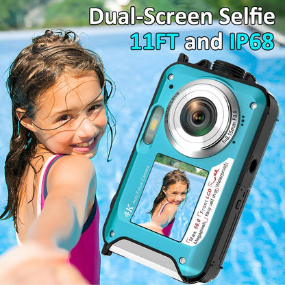 AquanPixel 4K Waterproof Camera with Dual Screen and Floating Design
