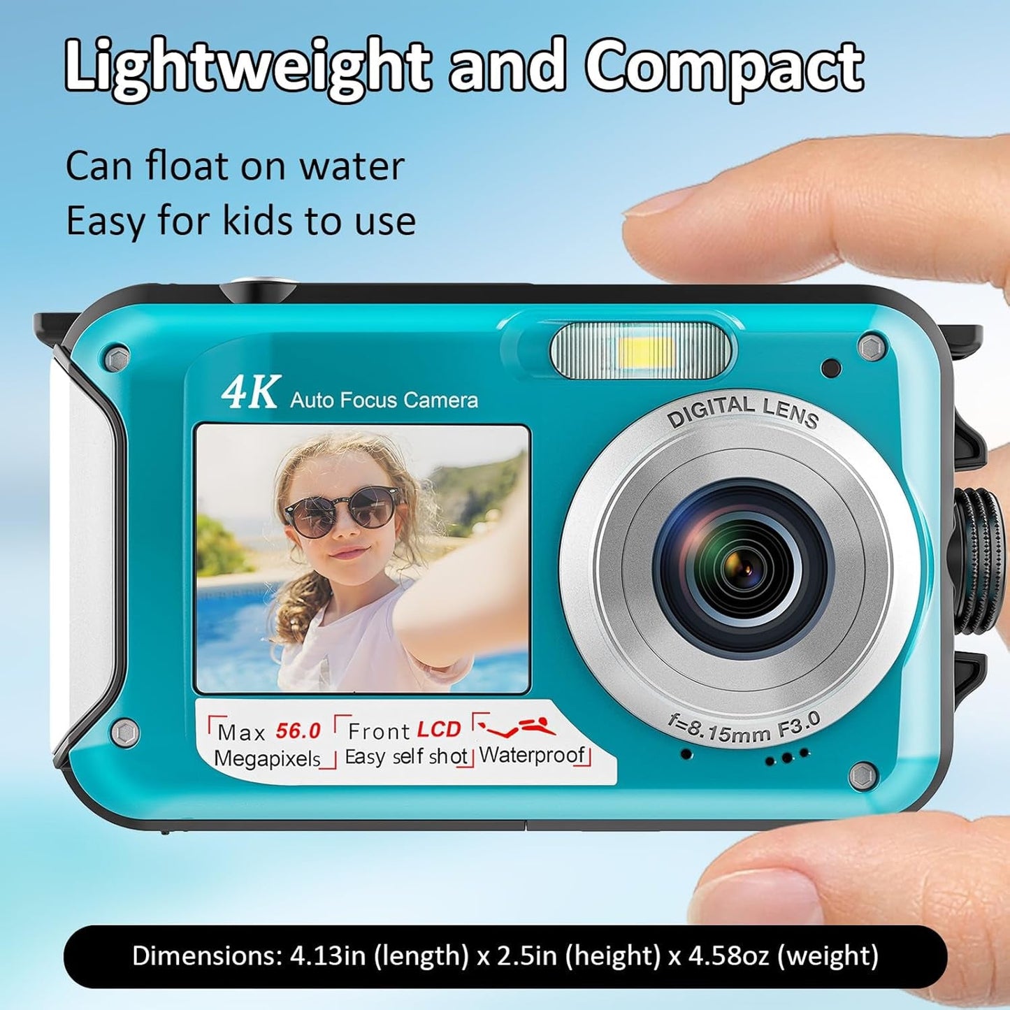 AquanPixel 4K Waterproof Camera with Dual Screen and Floating Design