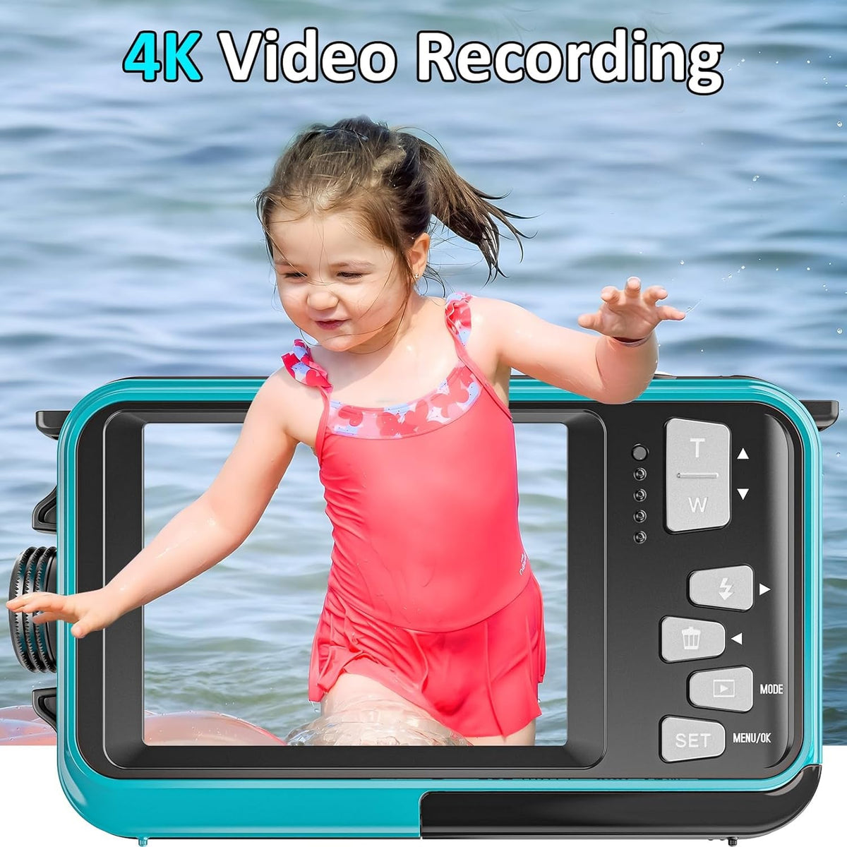 AquanPixel 4K Waterproof Camera with Dual Screen and Floating Design