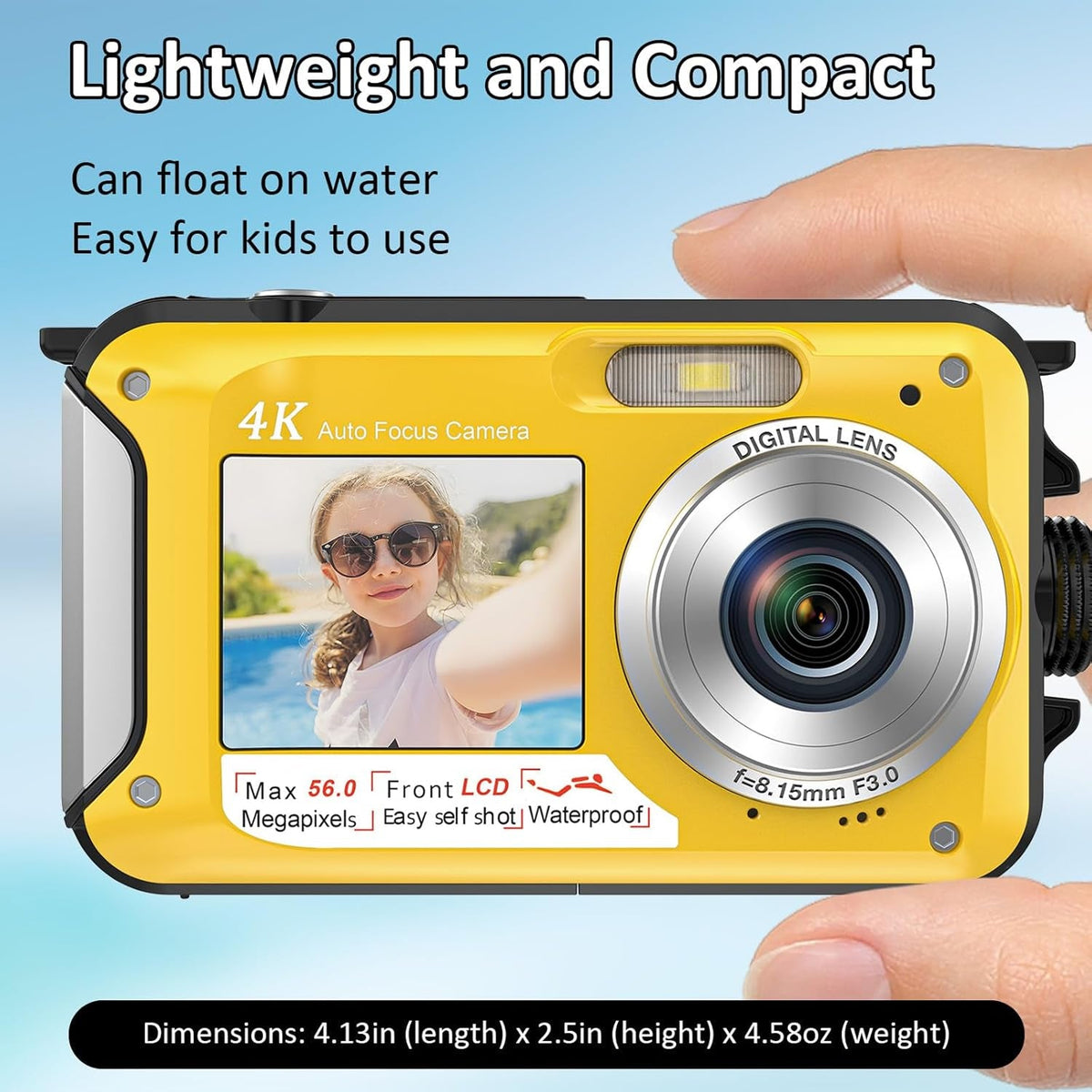 AquanPixel 4K Waterproof Camera with Dual Screen and Floating Design