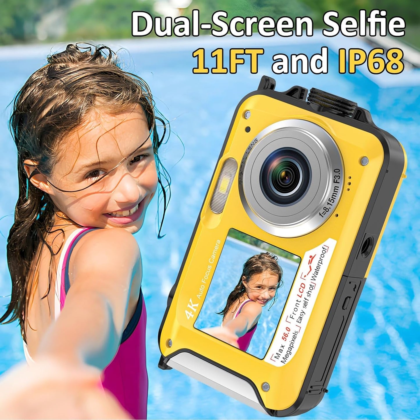 AquanPixel 4K Waterproof Camera with Dual Screen and Floating Design