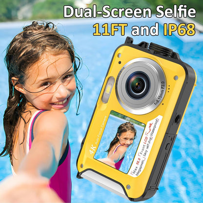 AquanPixel 4K Waterproof Camera with Dual Screen and Floating Design