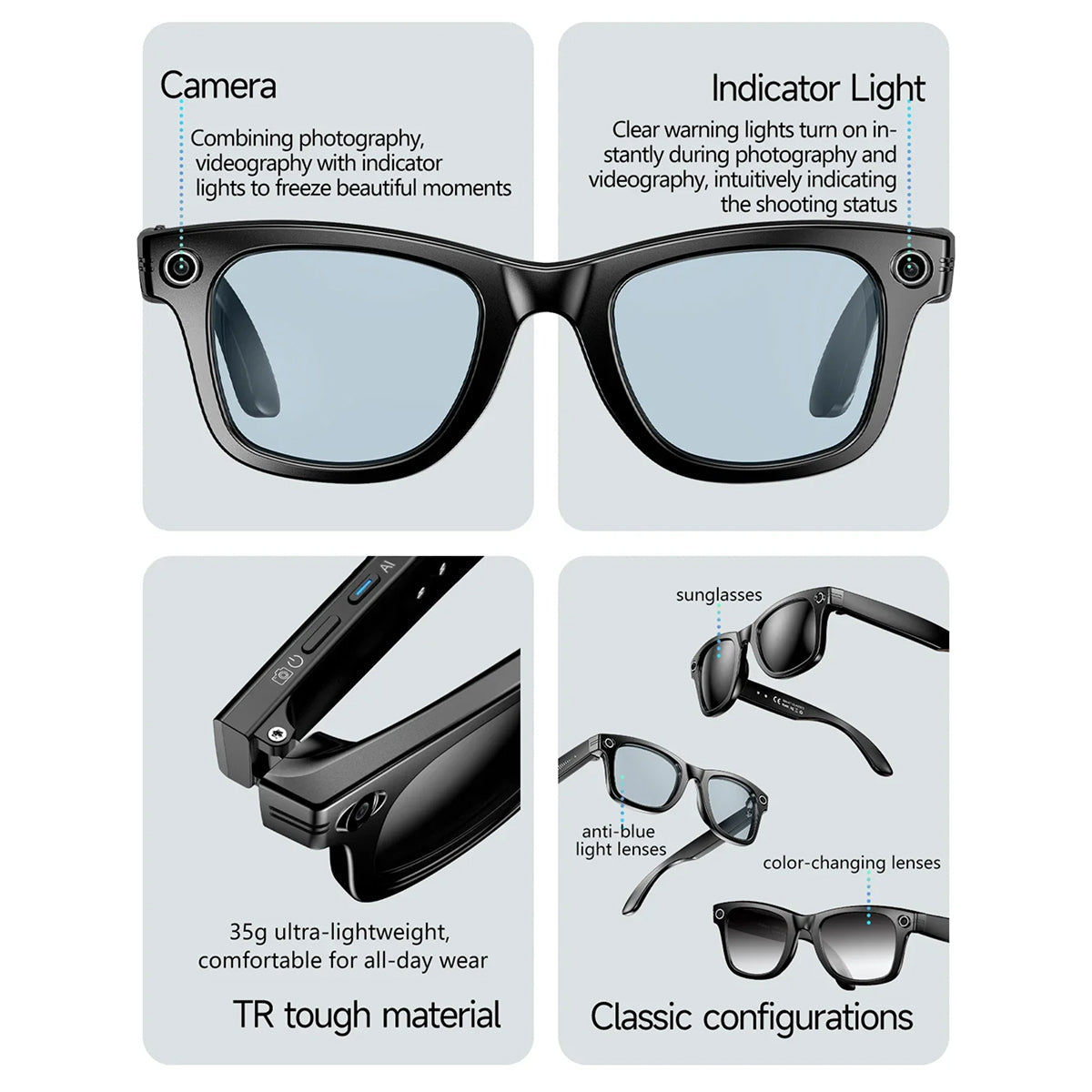 AuraLens Smart AI Glasses with Camera and Translation
