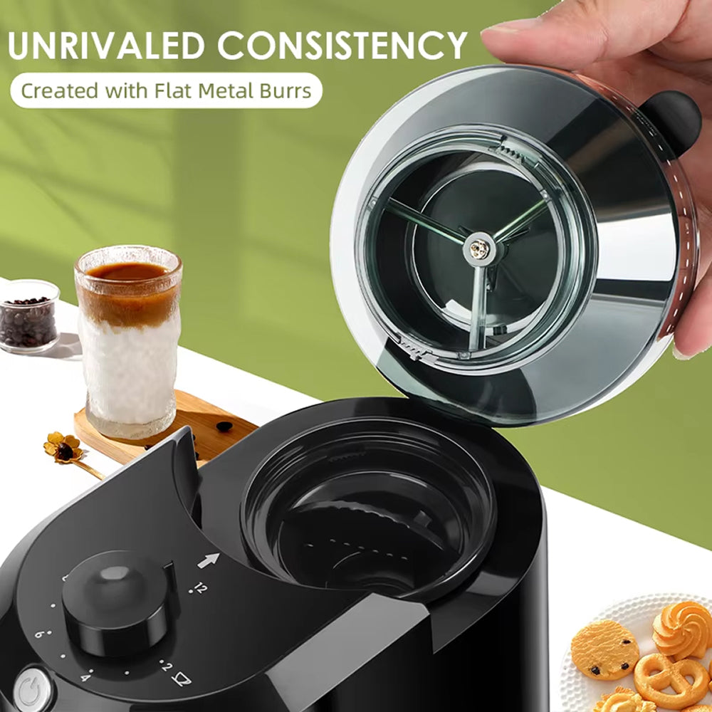 BeaniGrix Metallic Flat Burr Coffee Grinder 28 Settings