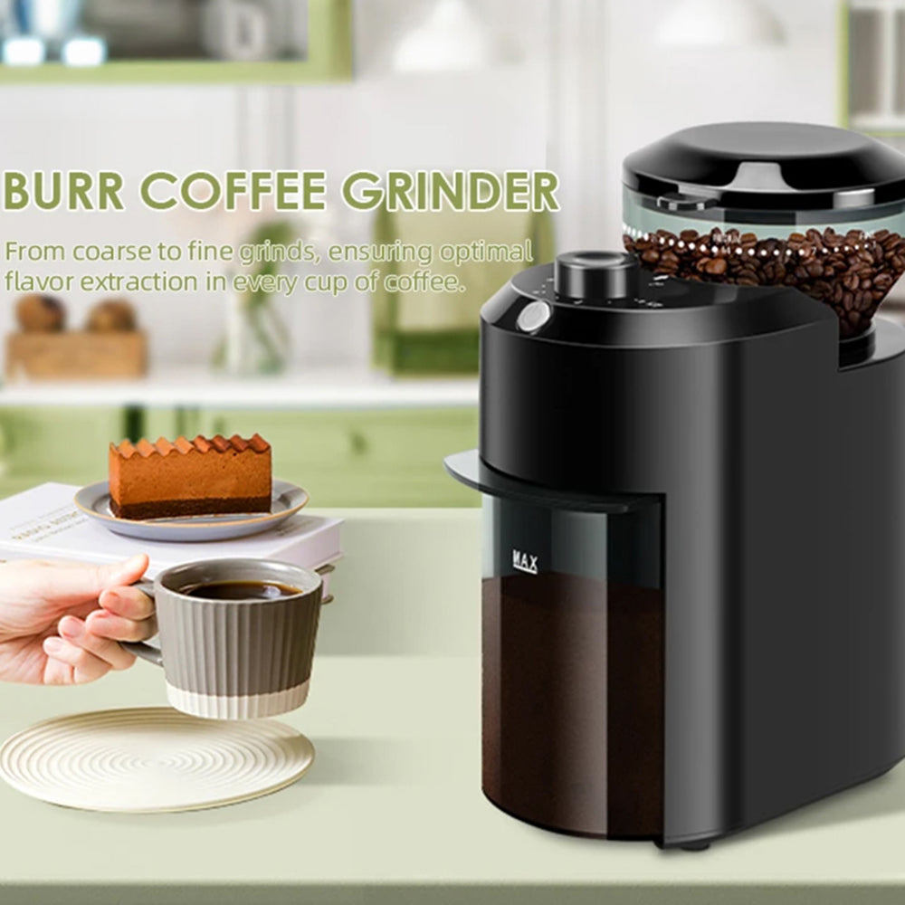 BrewixMi Metallic Flat Burr Coffee Grinder with 28 Settings