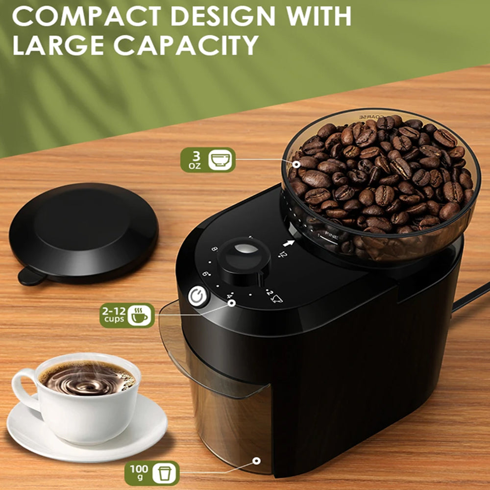 BrewixMi Metallic Flat Burr Coffee Grinder with 28 Settings