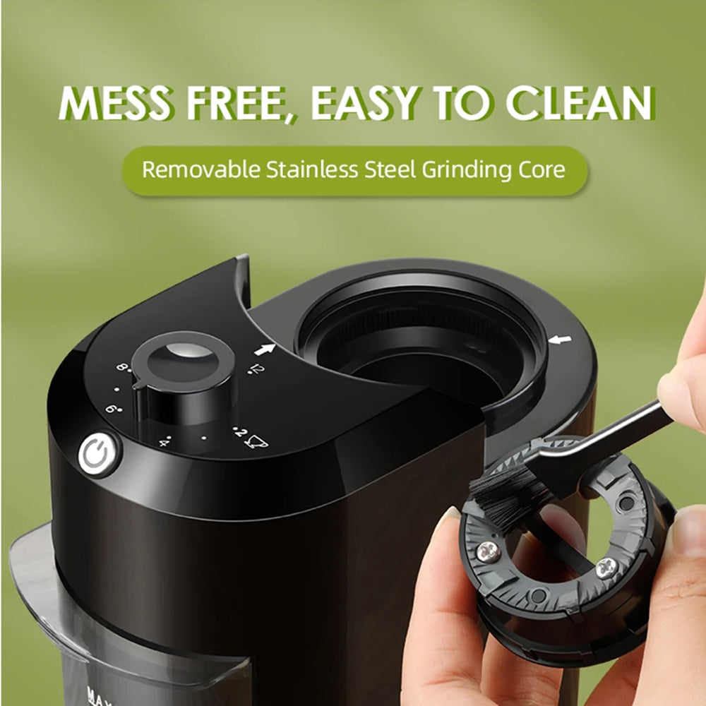 BrewixMi Metallic Flat Burr Coffee Grinder with 28 Settings