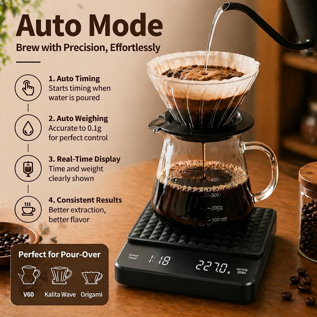 GossWic 0.1g Precision Coffee Scale with Auto-Timer