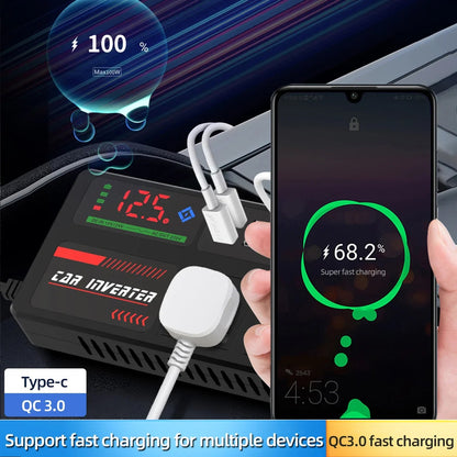 BoviWead 200W Vehicle Inverter 9-Port Charger for Laptops & Mobile
