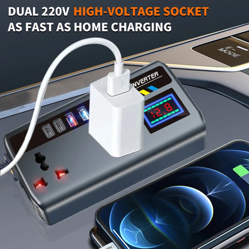 BoviWead 200W Vehicle Inverter 9-Port Charger for Laptops & Mobile