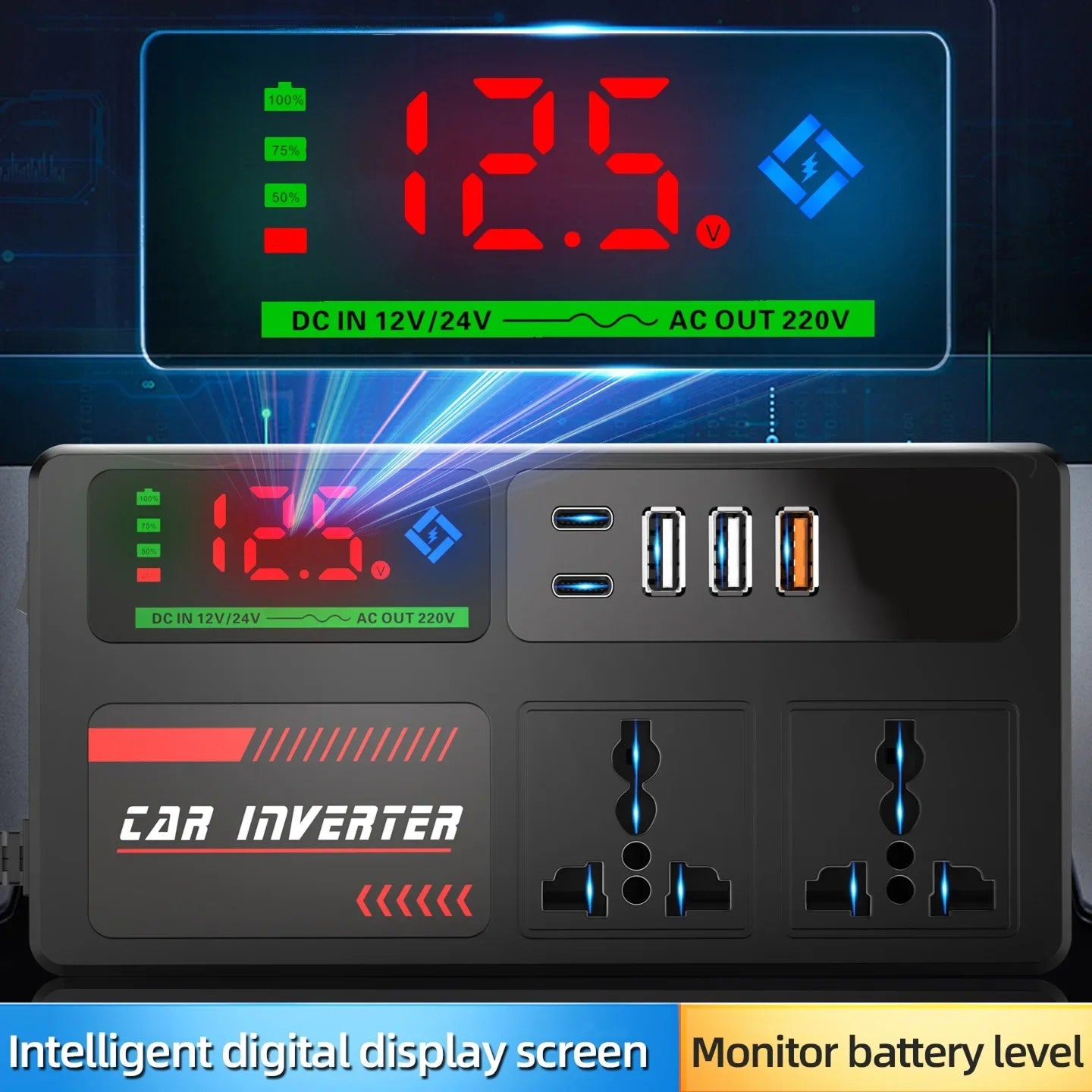BoviWead 200W Vehicle Inverter 9-Port Charger for Laptops & Mobile