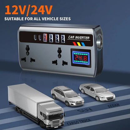 BoviWead 200W Vehicle Inverter 9-Port Charger for Laptops & Mobile