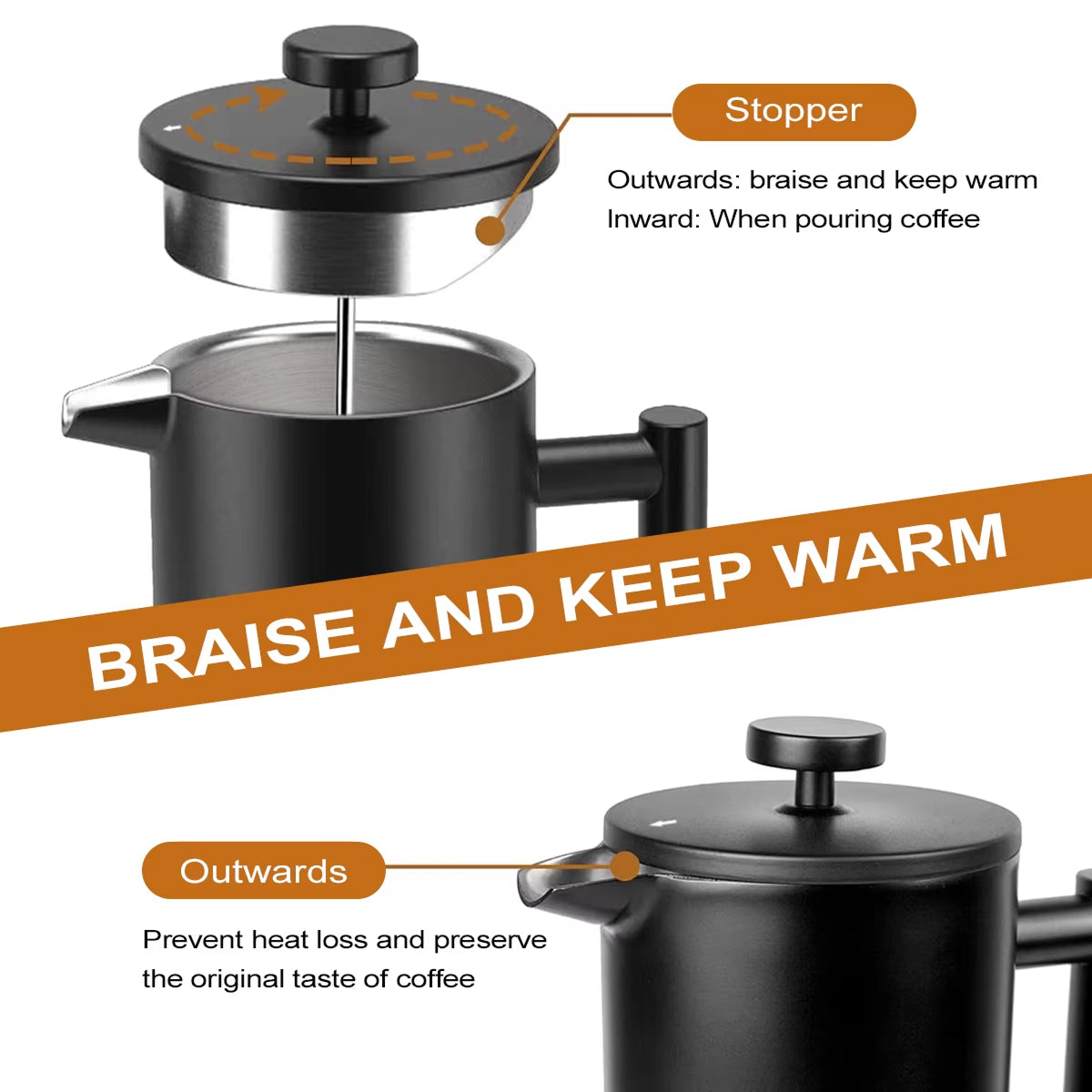 BrewxDeep Double-Wall Insulated Stainless Steel French Press