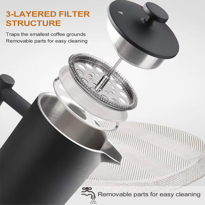 BrewxDeep Double-Wall Insulated Stainless Steel French Press