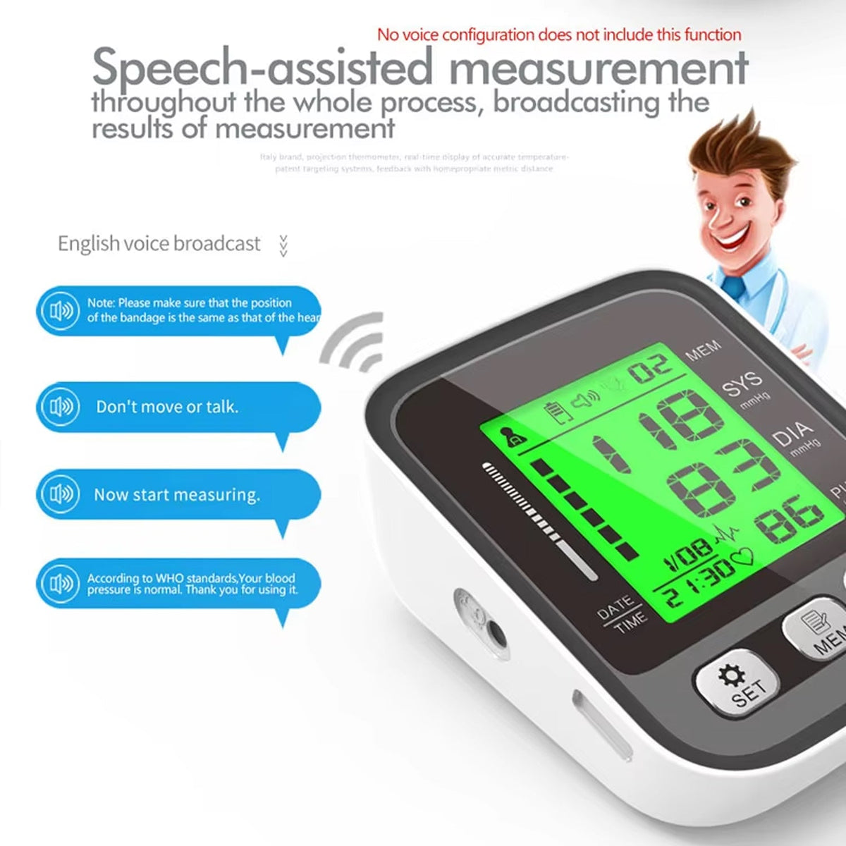CareHelis Digital Upper Arm Blood Pressure Monitor with Voice and Backlight