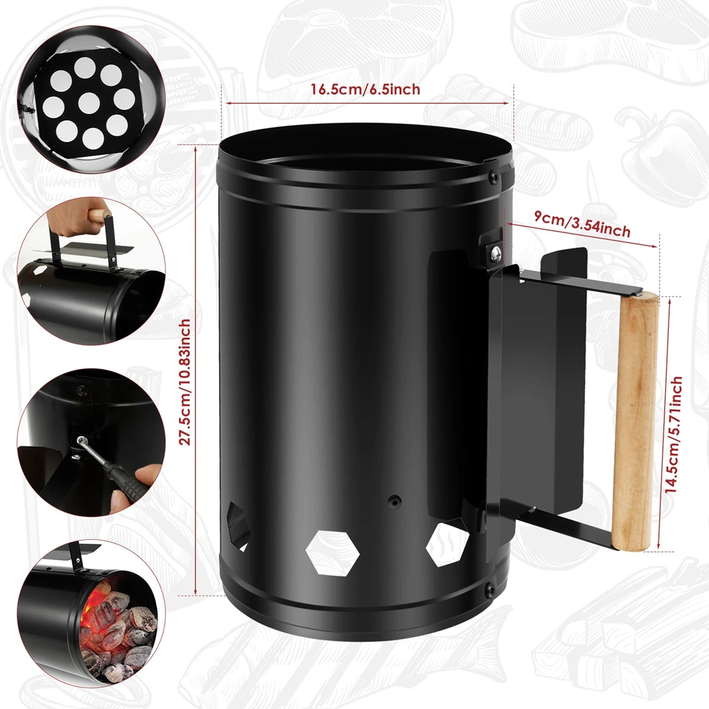 ChimiLaci Rapid Fire Charcoal Chimney Starter with Safety Handle