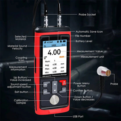 CroBezel 1.0-300mm Ultrasonic Thickness Gauge with 1500 Data Storage
