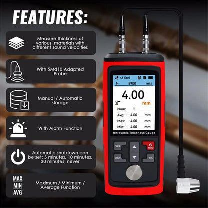 CroBezel 1.0-300mm Ultrasonic Thickness Gauge with 1500 Data Storage