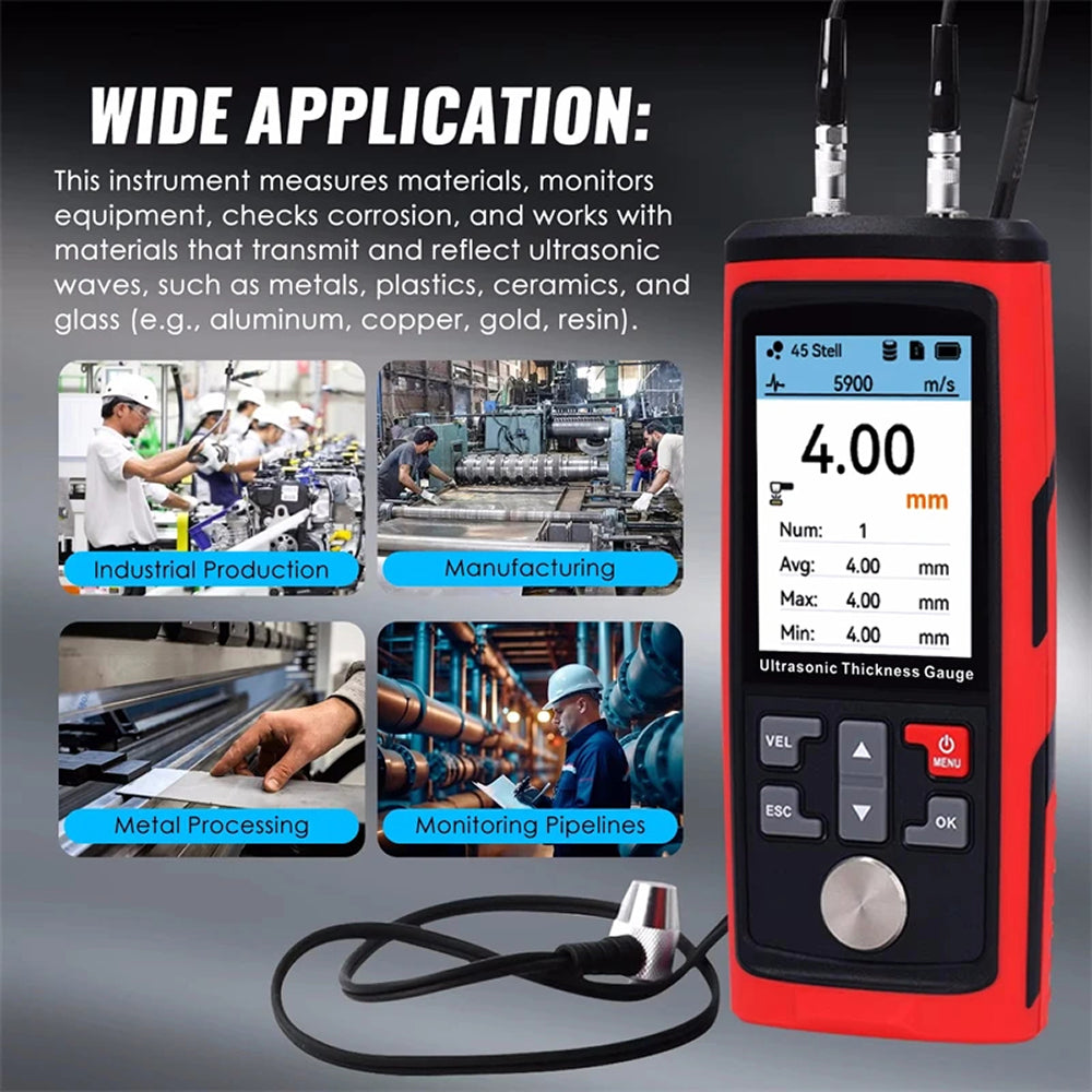 CroBezel 1.0-300mm Ultrasonic Thickness Gauge with 1500 Data Storage