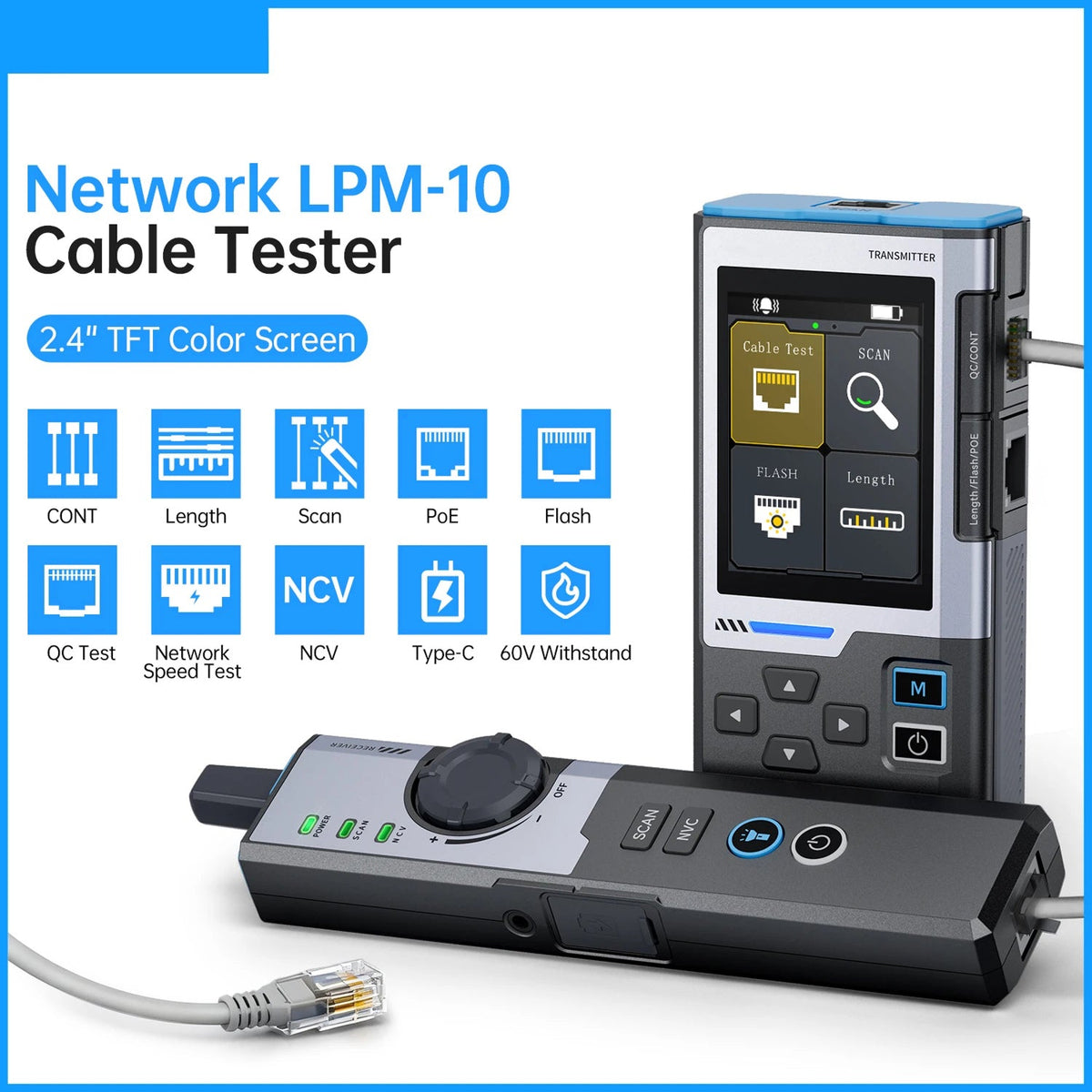 CronzTalin 10-in-1 Network Diagnostic Tool with PoE Detection