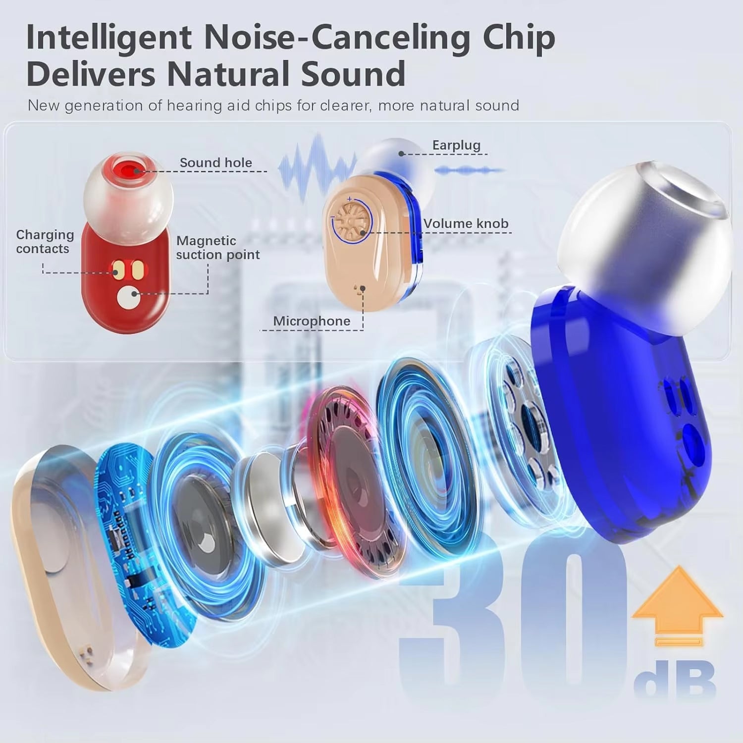 WelliTrue Digital Hearing Aids for Seniors with 30dB Noise Reduction
