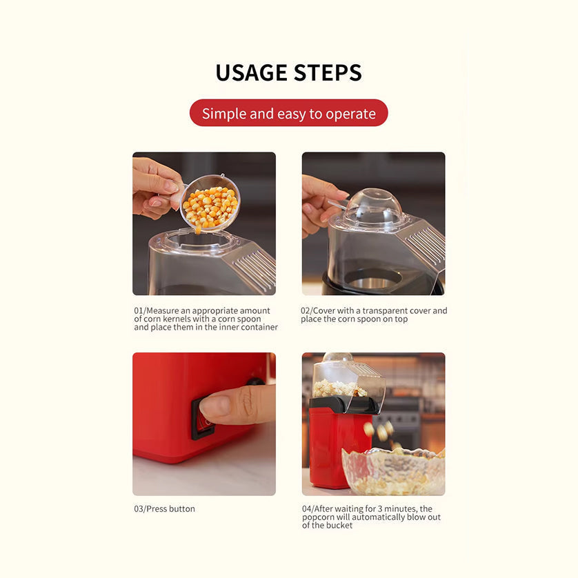 EaziCrisp Hot Air Popcorn Maker - Healthy Oil-Free Snack Popper