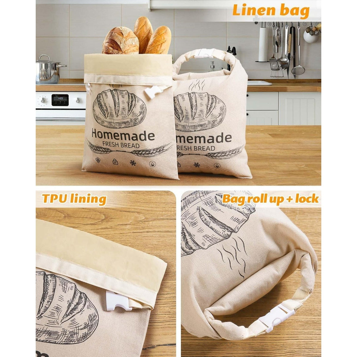 BeeBredix Reusable Organic Beeswax Bread Bag for Sourdough