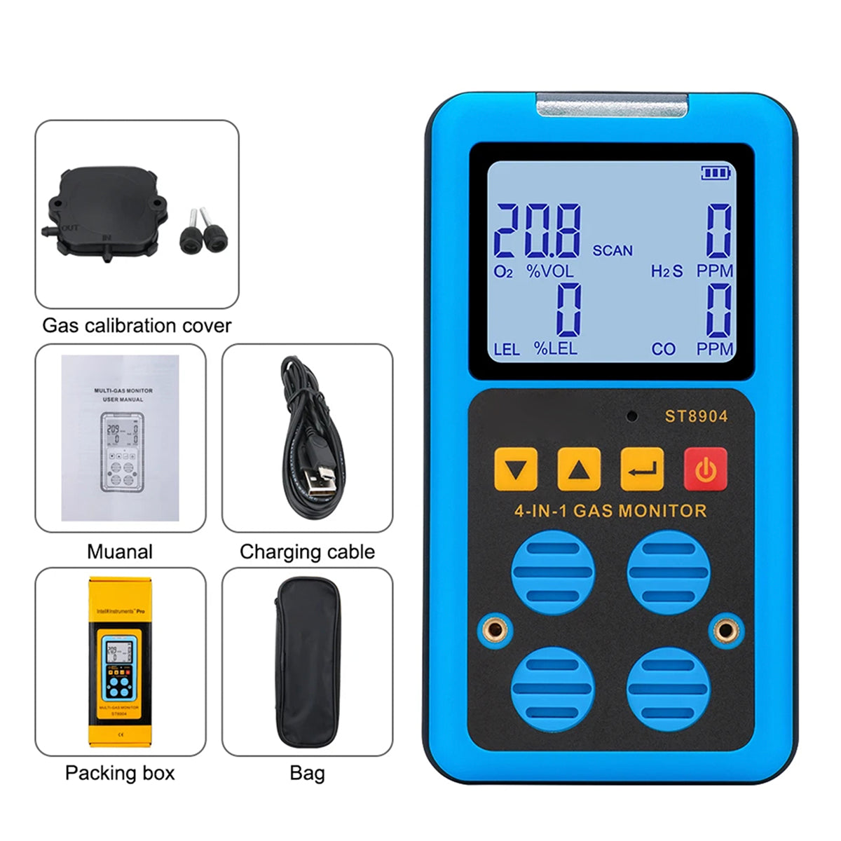 FainDicle 4-in-1 Gas Analyzer O2 CO H2S LEL Monitor