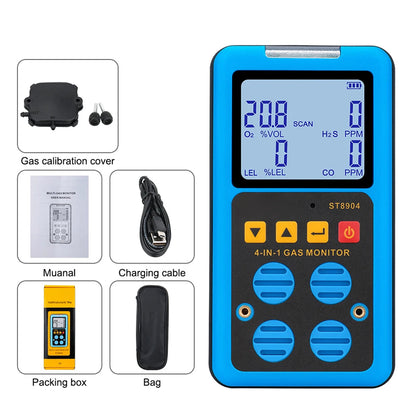 FainDicle 4-in-1 Gas Analyzer O2 CO H2S LEL Monitor