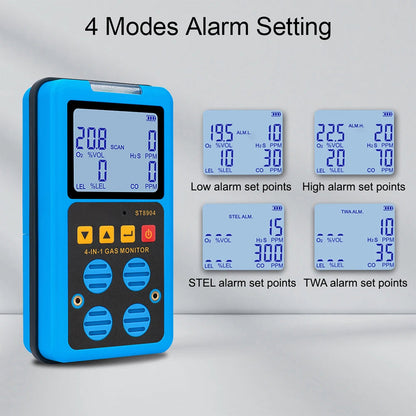 FainDicle 4-in-1 Gas Analyzer O2 CO H2S LEL Monitor