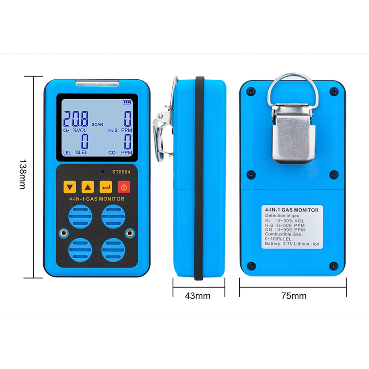 FainDicle 4-in-1 Gas Analyzer O2 CO H2S LEL Monitor