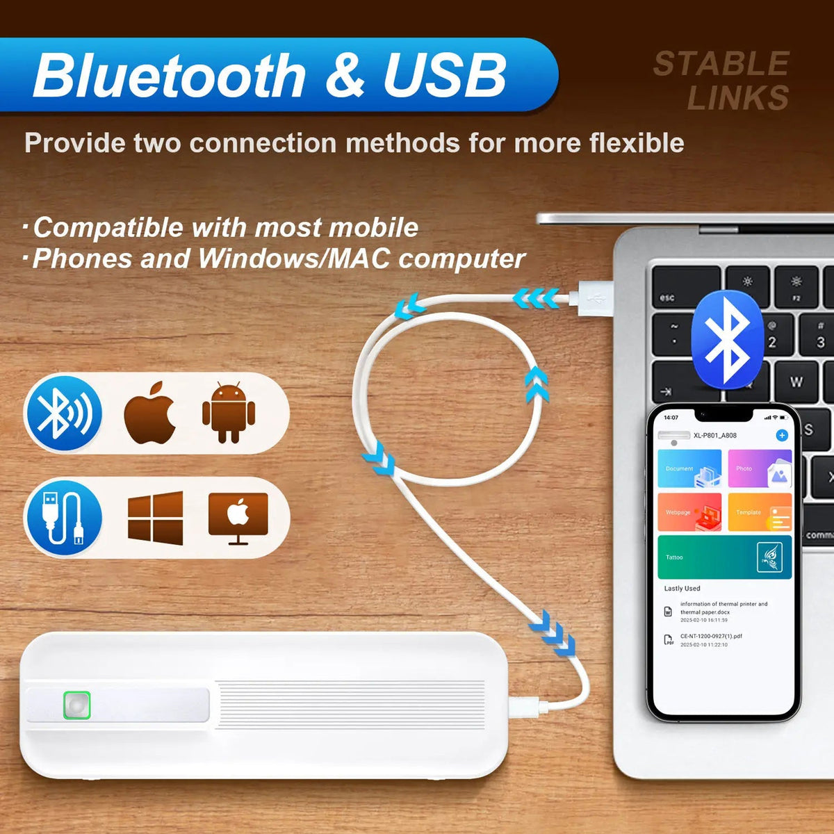 FastConnit Inkless Portable Thermal Printer Bluetooth