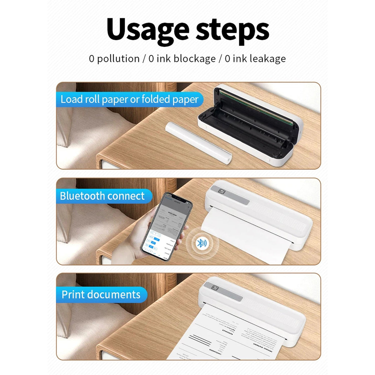 FastConnit Inkless Portable Thermal Printer Bluetooth