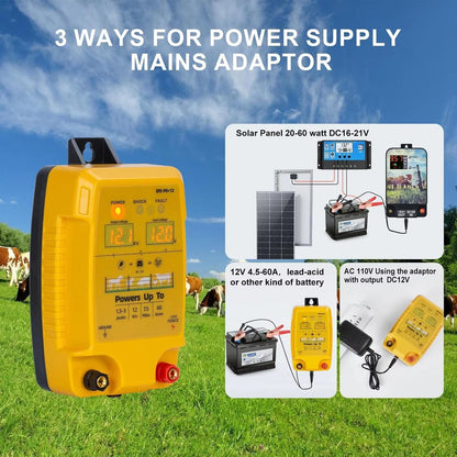 FeciLaxi Electric Fence Energizer 12kV 60-Acre Coverage Solar Battery AC
