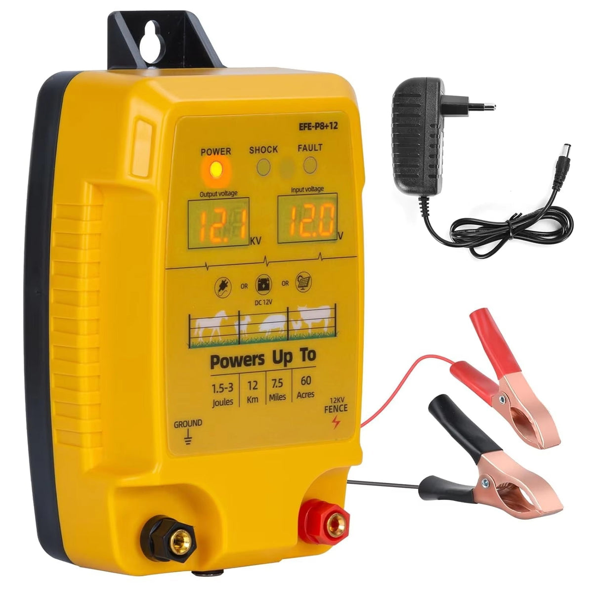FeciLaxi Electric Fence Energizer 12kV 60-Acre Coverage Solar Battery AC