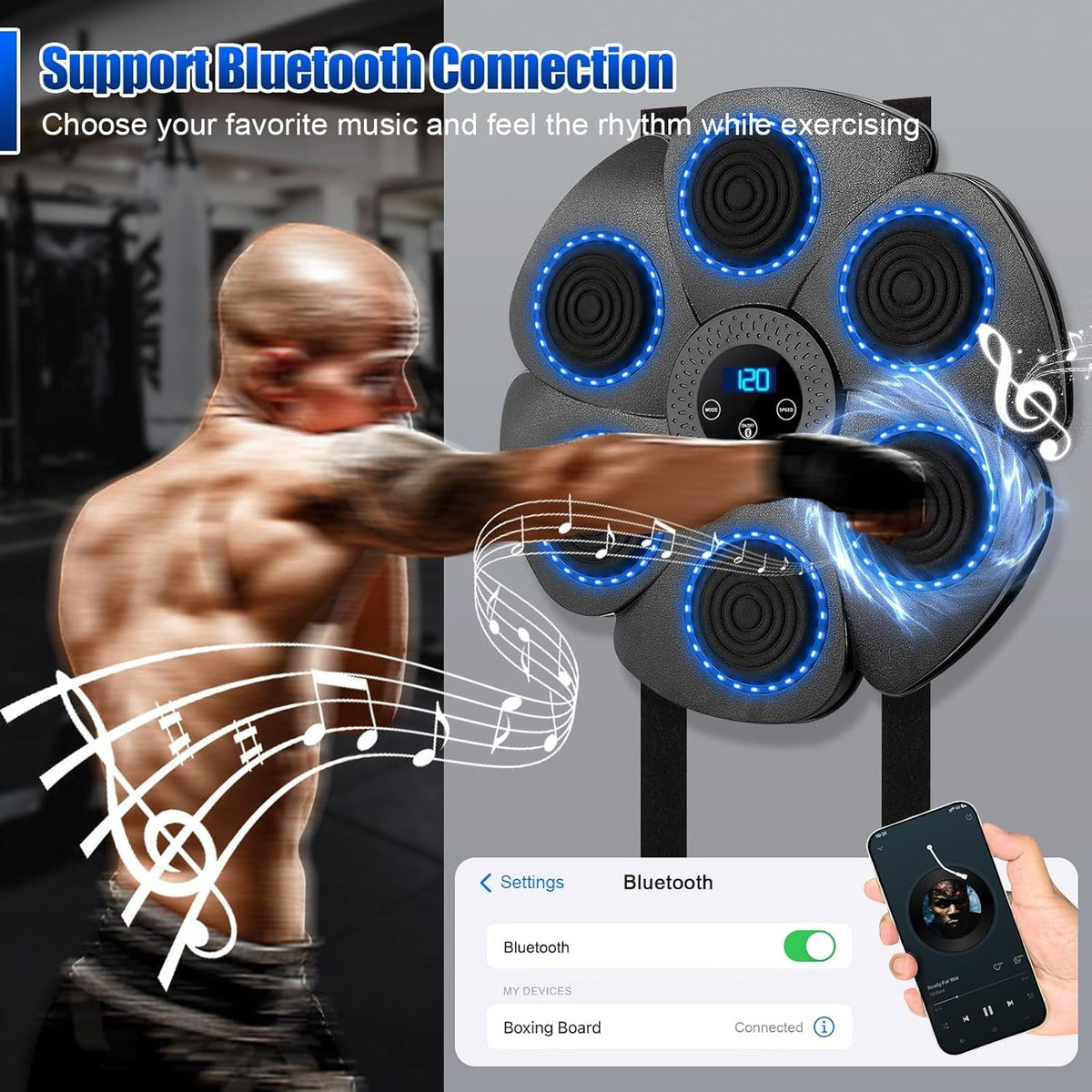 Interactive Music Boxing Machine with LED Lights & Bluetooth