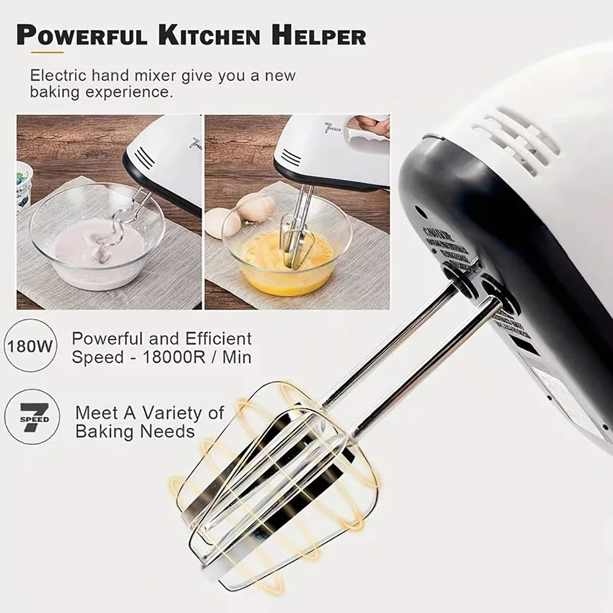 FilkMoss 180W Hand Mixer | 7 Speeds & 18,000 RPM for Baking