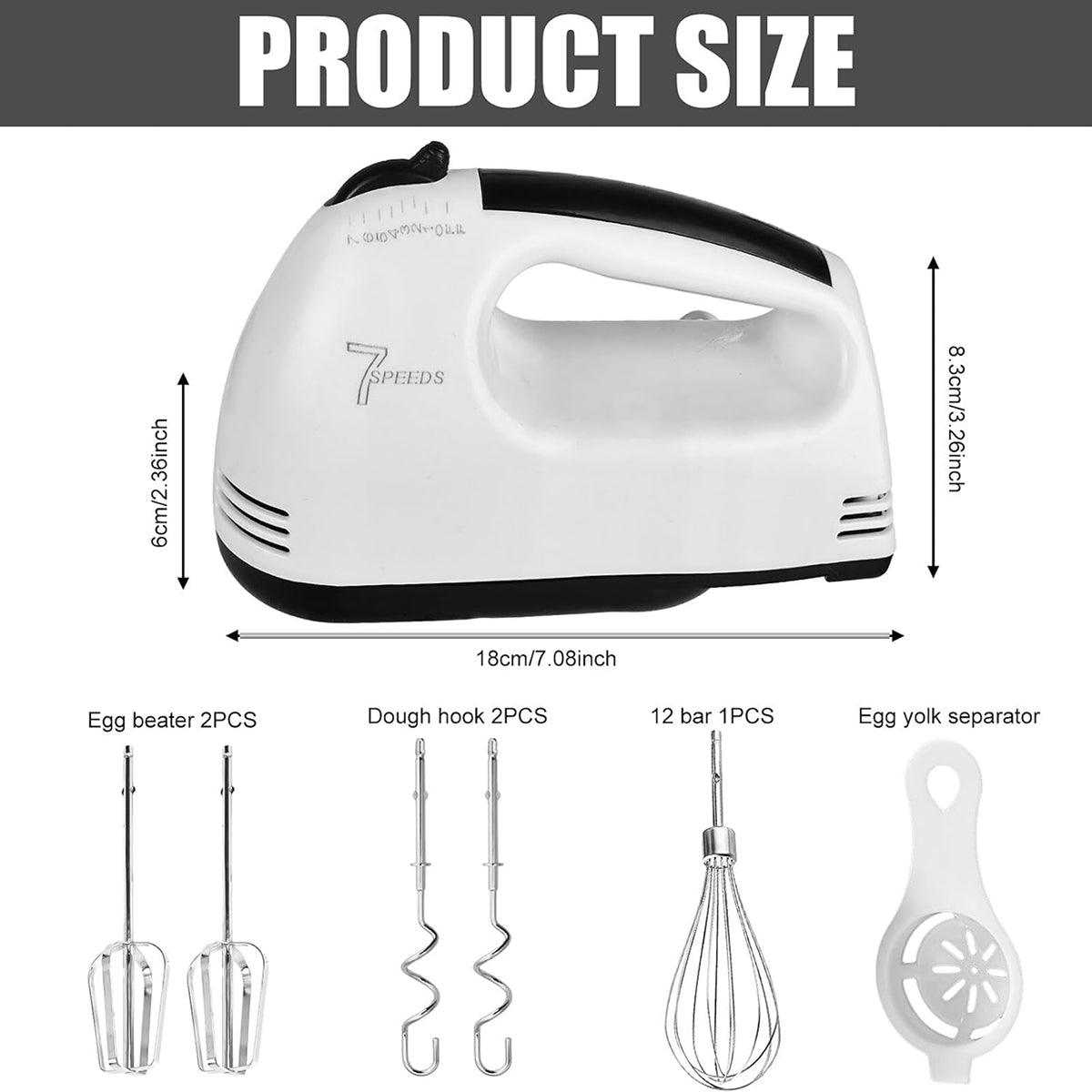 FilkMoss 180W Hand Mixer | 7 Speeds & 18,000 RPM for Baking