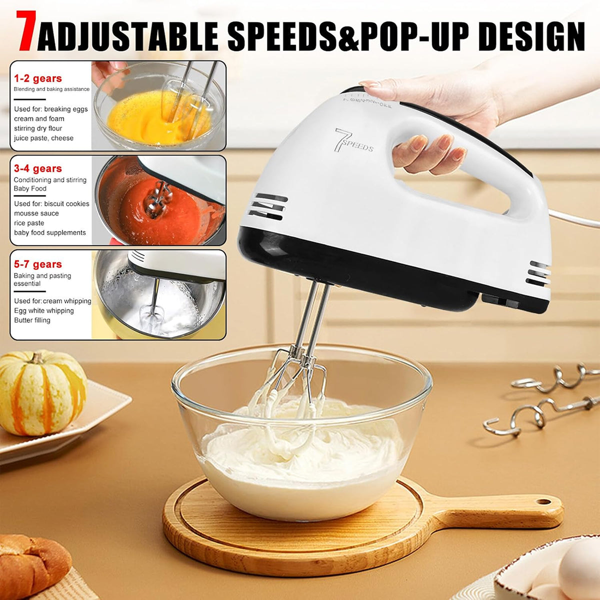 FilkMoss 180W Hand Mixer | 7 Speeds & 18,000 RPM for Baking